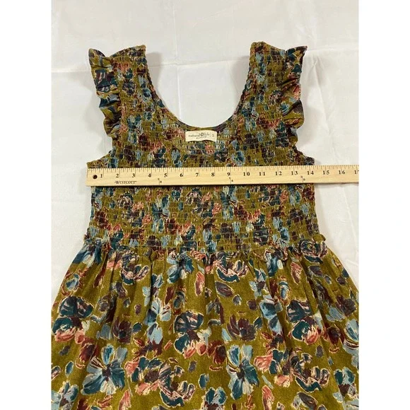 Natural Life Women Olive Green Floral Smocked Tiered Ruffle Maxi Dress Small - Picture 8 of 9